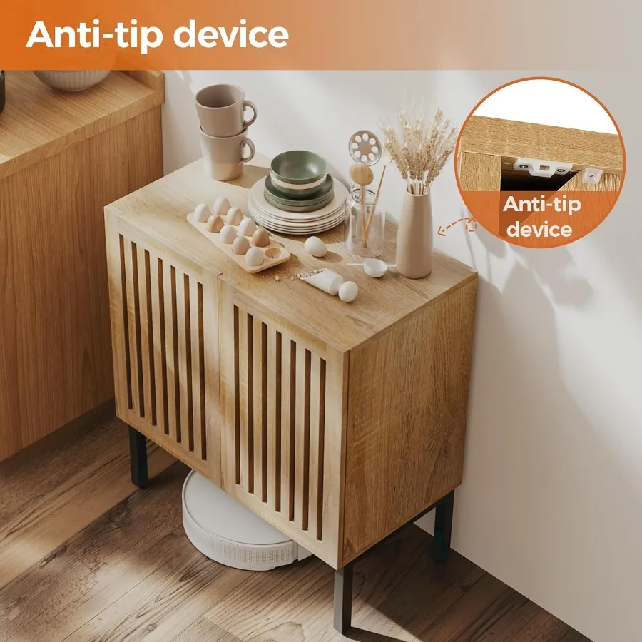 خزانة بوفيه مصبغة مع خزائن جانبية للتخزين وبابين مع قاعدة معدنية ورف قابل للتعديل للمطبخ والقهوة وغرفة الطعام E