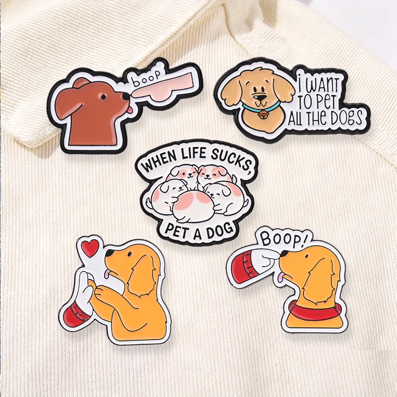 I Want To Pet All The Dogs Badge When Life Sucks Pet A Dog Enamel Pin Cartoon Cute Chubby Dog Brooch Lapel Bag Badge Jewelry Pin