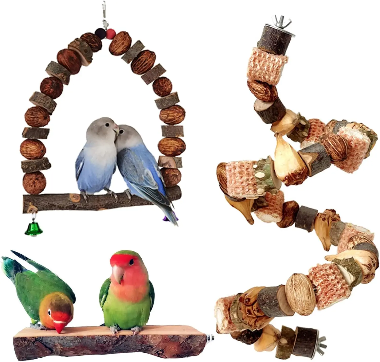

Bird Chew Toys 3PCS Parakeet Natural Wood Perch Stand Bird Cage Accessies for Parrot,Conure,Cockatie,Parrotlet, Lovebird,Budgie(