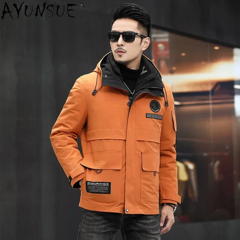 Ayunsue outono inverno quente grosso real forro de pele de vison parkas masculino 2025 com capuz casual casaco masculino roupas abrigo hombre gxy985