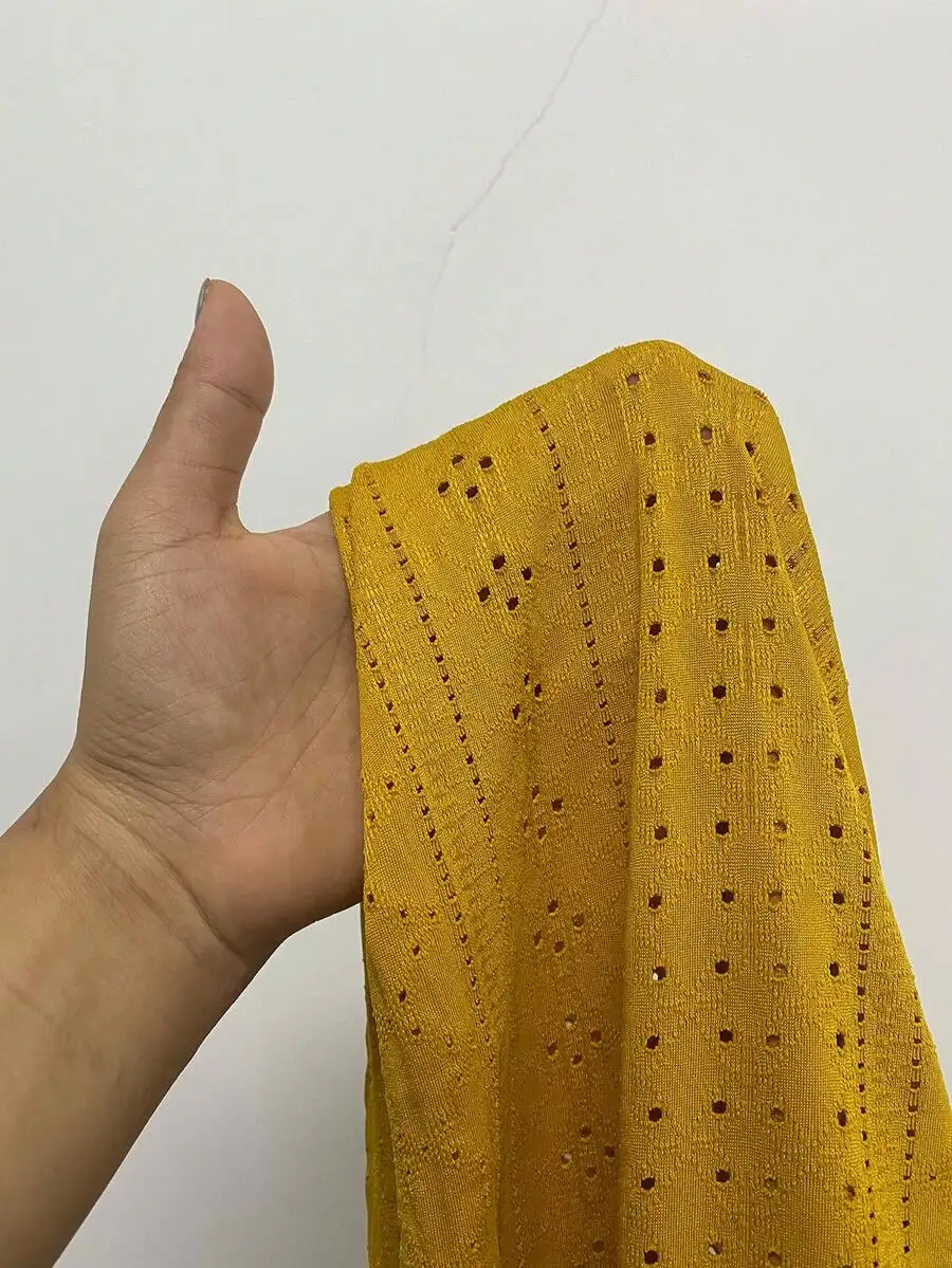 Men's Yellow Eyelet Lace Short Sleeve Button-Up Shirt, Loose Fit Casual Beach Vacation Top