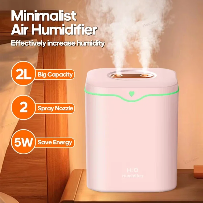 2000ML Home Dual Spray Humidifier USB Plug Silent Nano Fine Mist Household Air Conditioning Room Humidification Spray