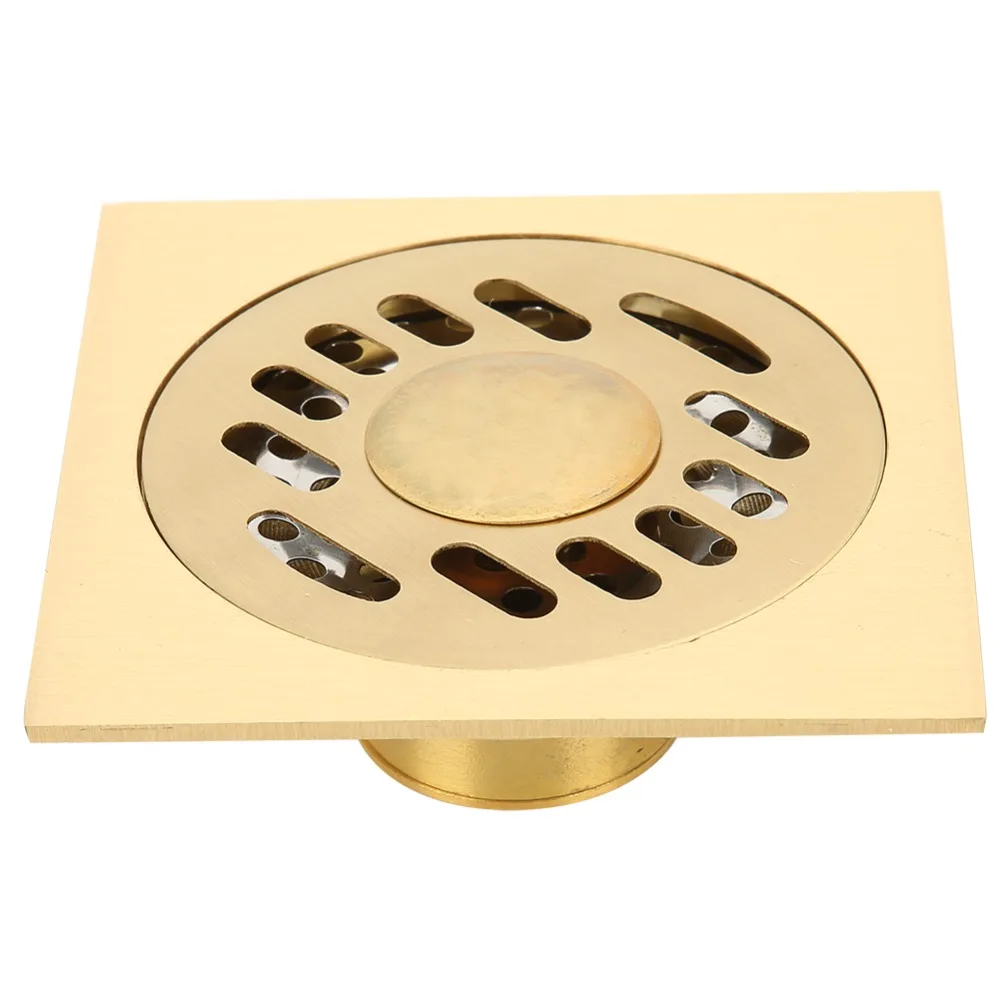 Durable Copper Floor Drain Square Golden Finish Bathroom Drainer Anti Smell Anti Odor Large Caliber Hair Catcher Toilet