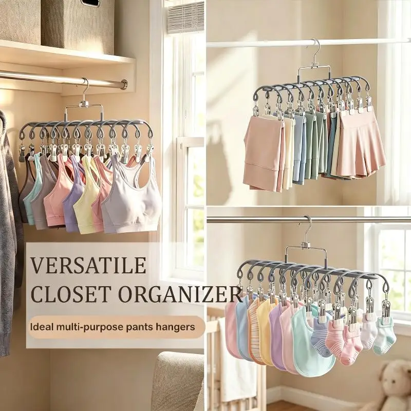 Rostfreie Kleiderbügel aus Edelstahl, 20er-Pack, rutschfeste Doppelreihen-Clips für die Organisation von Kleidung im Kleiderschrank zu Hause – Detail 5