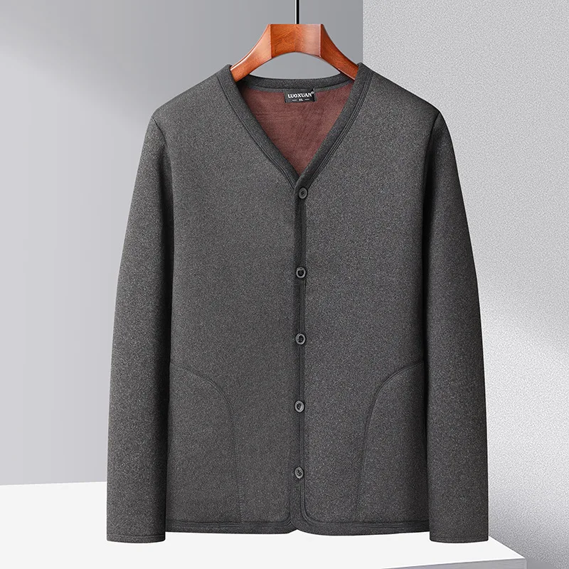 Middle Aged and Elderly Men's Button Warm Cardigan with Thickened Winter Coat Underneath