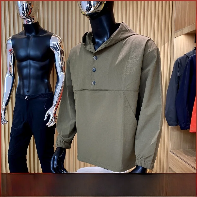 

Casual Lightweight Elastic Qui Dry Breathable Spring Thin Men's Loose Function Hoodie Jaet Button Jaet Youth ular Sle