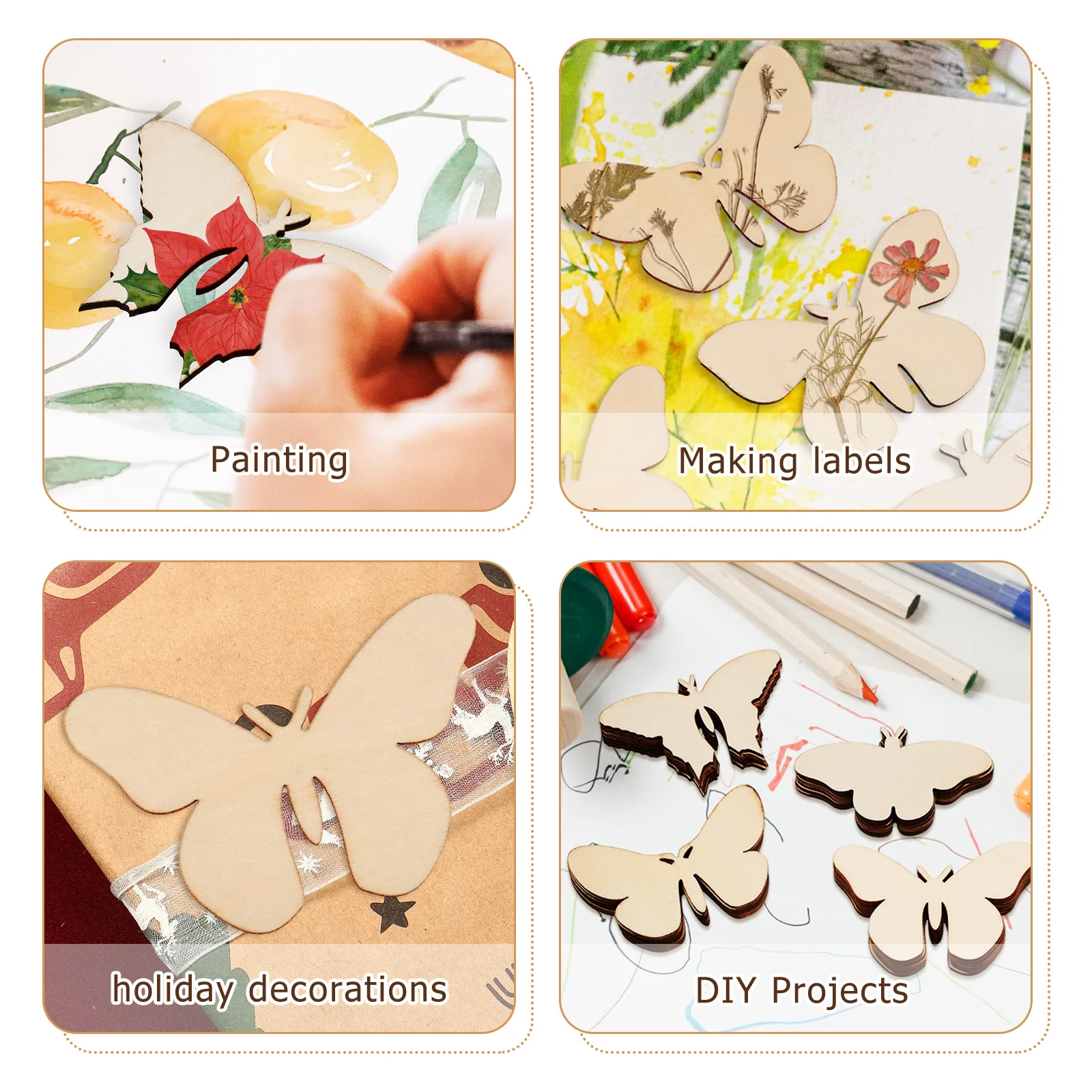 

54 pcs Wooden Butterfly Crafts DIY Blank Cutouts Wood Slices For Holiday Decorations Home Art Projects Woodworking Ornaments