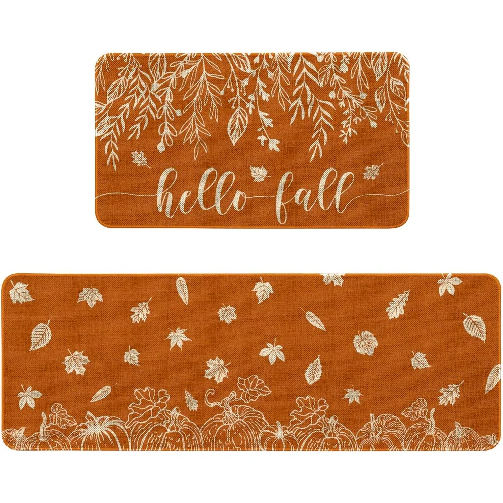 

Кухонный коврик «Hello Fall», набор из 2 кухонных ковриков оранжевого цвета, осенние кухонные коврики для пола, осенний кухонный декор, украшения для дома