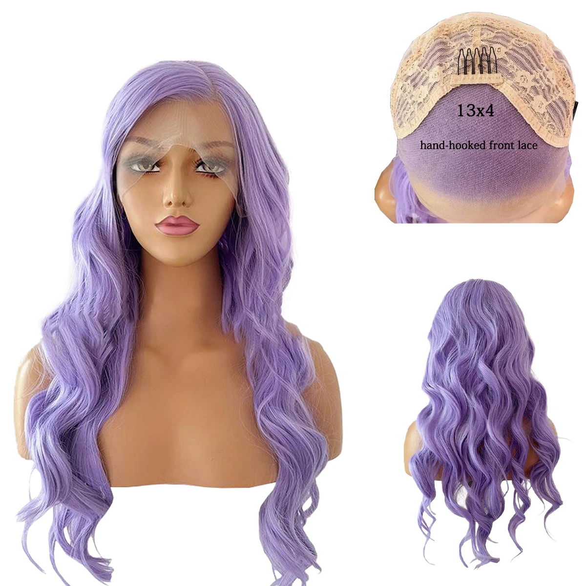 

18-26 Inch Purple Wavy Curly Hair With 13x4 Front Lace Synthetic Hair Is Suitable For Women'S Halloween Cosplay Hand-Woven Wigs