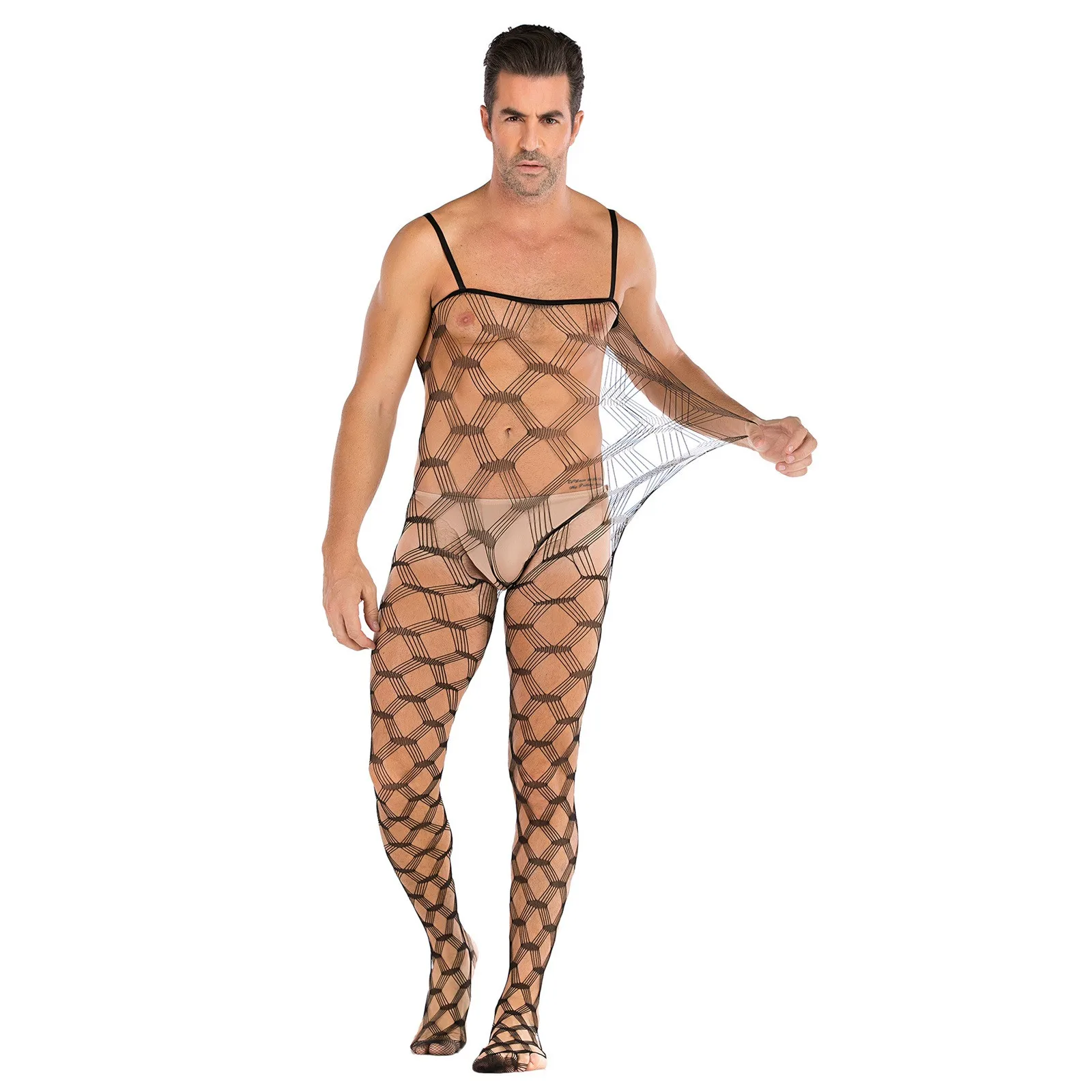 

Women Western Men's Sexy Open Files Fishnet Pantyhose Tights Bodysuits Stockings Jocks Men