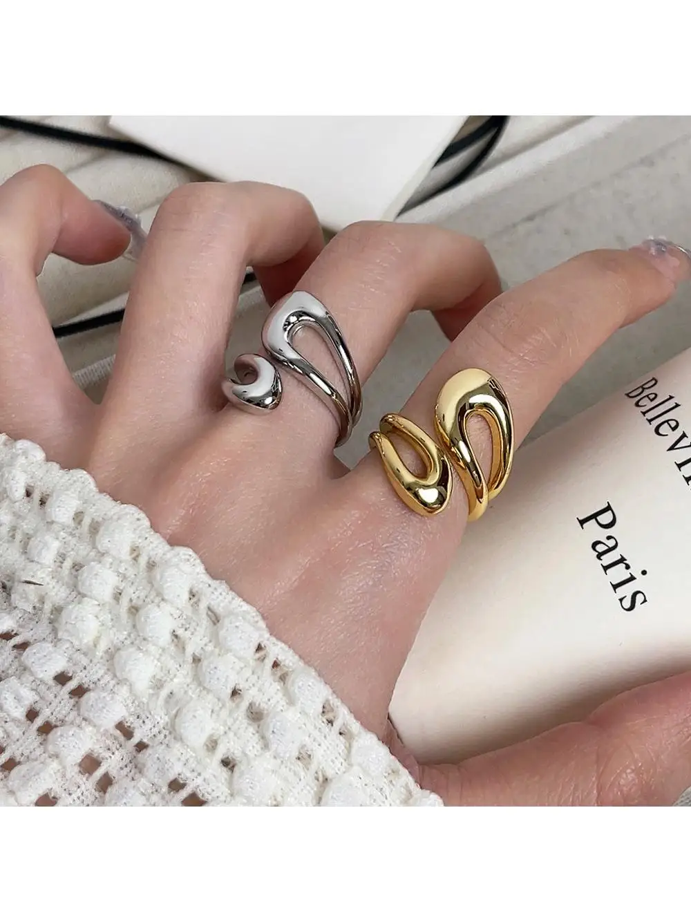

Crossed Open Finger Ring Hip Hop Sle Irregular Hollow out Design Index Finger Ring Smooth Surface Faion Jewelry