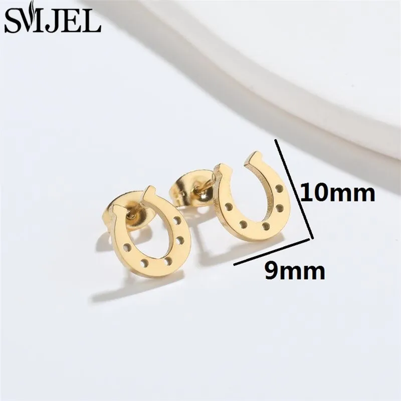 SMJEL Stainless Steel U Shape Stud Earrings Black Minimalist Horse Shoe Earing for Women Men Punk Jewelry boucle d\'oreille femme