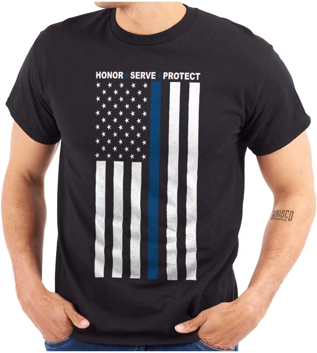 Brisco Brands Heroes Wear Blue Police Supporter Graphic T Shirt Men or Women