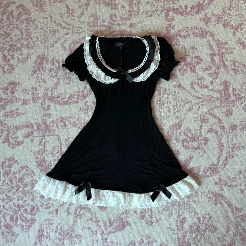 

Y2K Preppy Style Mini Dress Korean Sweet Style Lace Harajuku A-line Dresses Rock Goth Streetwear Bowknot Frock Punk Girls Robe
