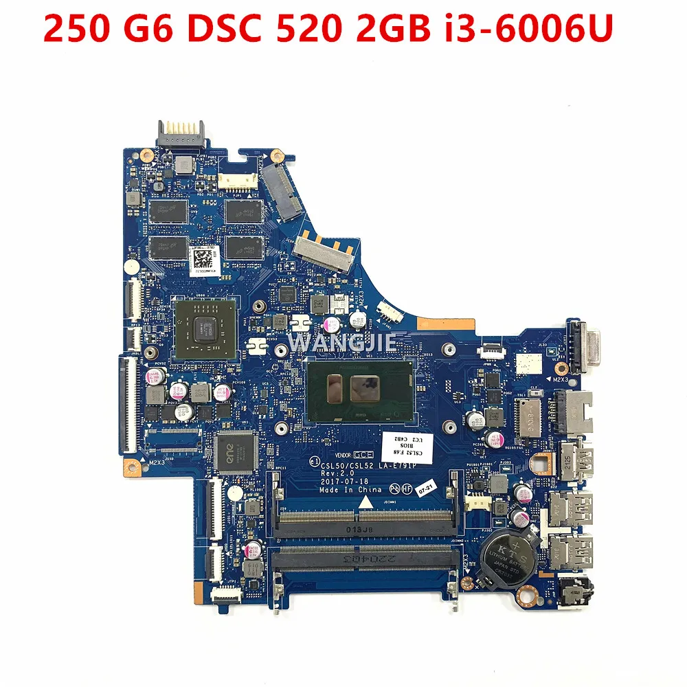 LA-E791P For HP 250 G6 15-BS Laptop Motherboard 926250-001 926250-501 926250-601 SPS-MB DSC 520 2GB i3-6006U 100% Working