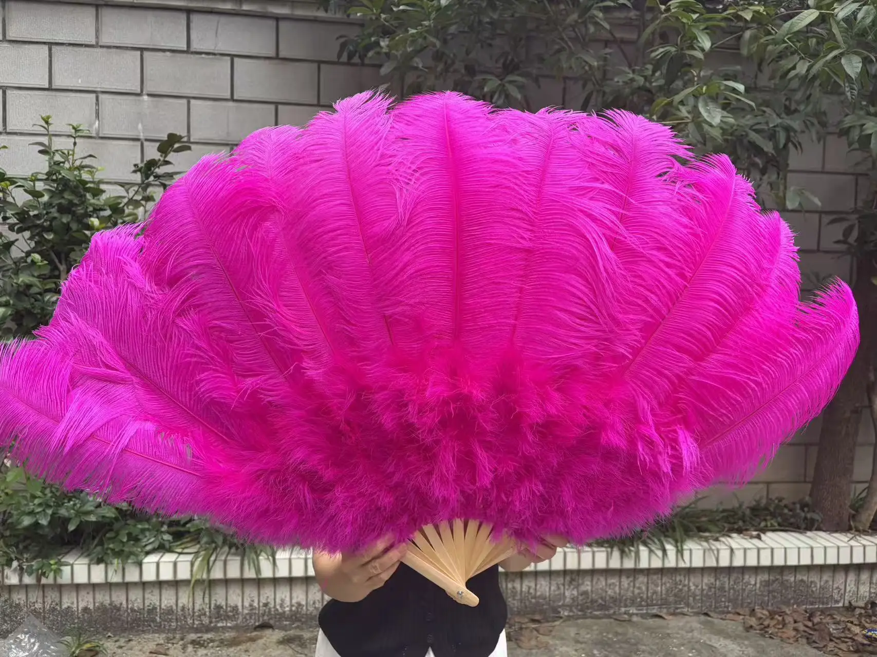يده كبير روز الأحمر النعامة ريشة مروحة 100 سنتيمتر 130 سنتيمتر الريش ل كرنفال مرحلة الأداء الرقص الشرقي 13 العظام الحرف مروحة #4