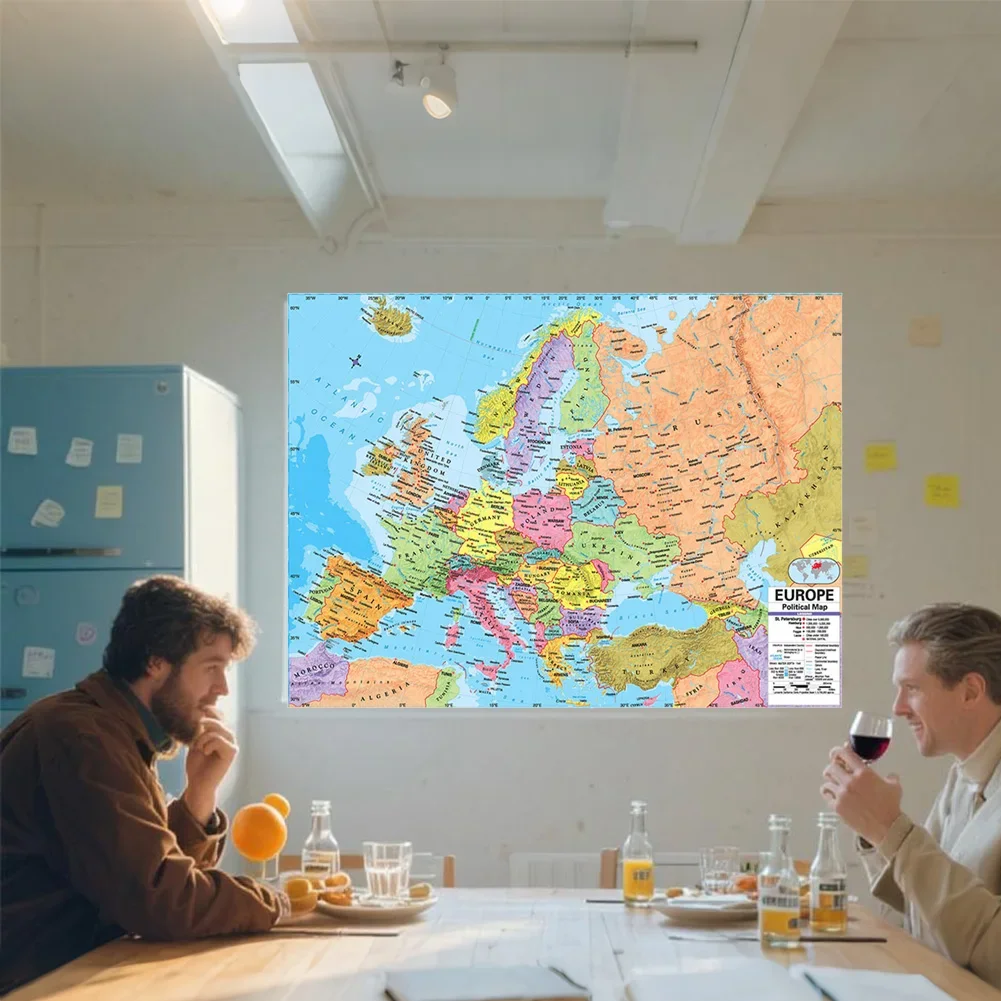 装飾ヨーロッパ地図不織布壁ポスター英語詳細アート絵画旅行学用品教室家の装飾