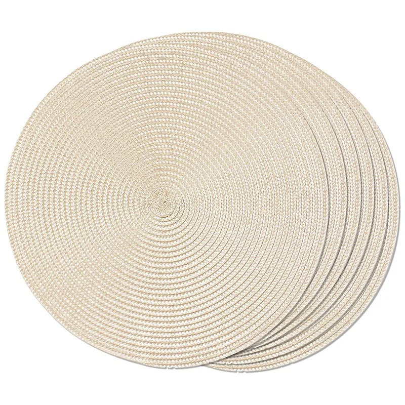 Round Braided Placemats Set Of 6 Table Mats For Dining Tables Woven Washable Non-Slip Place Mats 15 Inch