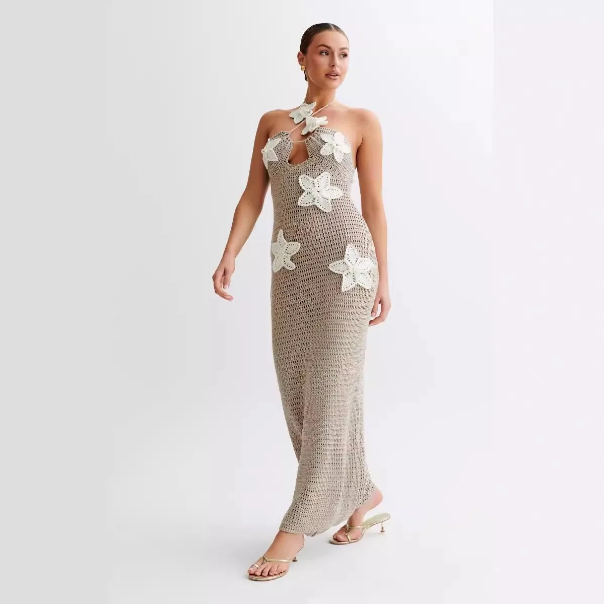 فستان شاطئ ضيق مثير بتصميم خطوة واحدة، موديل ربيع وصيف 2024 الجديد، متوفر بأربعة ألوان، تصميم عصري بخصر مطاطي وطول طويل