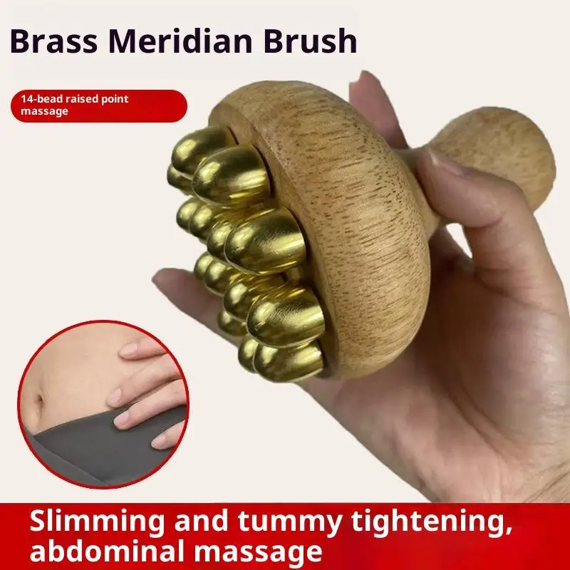 Multiuso Durevole SPA Gua Sha Strumento Testa in Ottone Massaggio Gua Sha Pettine Manico Lungo in Legno Robusto Spazzola Massaggiatore Punto Meridiano