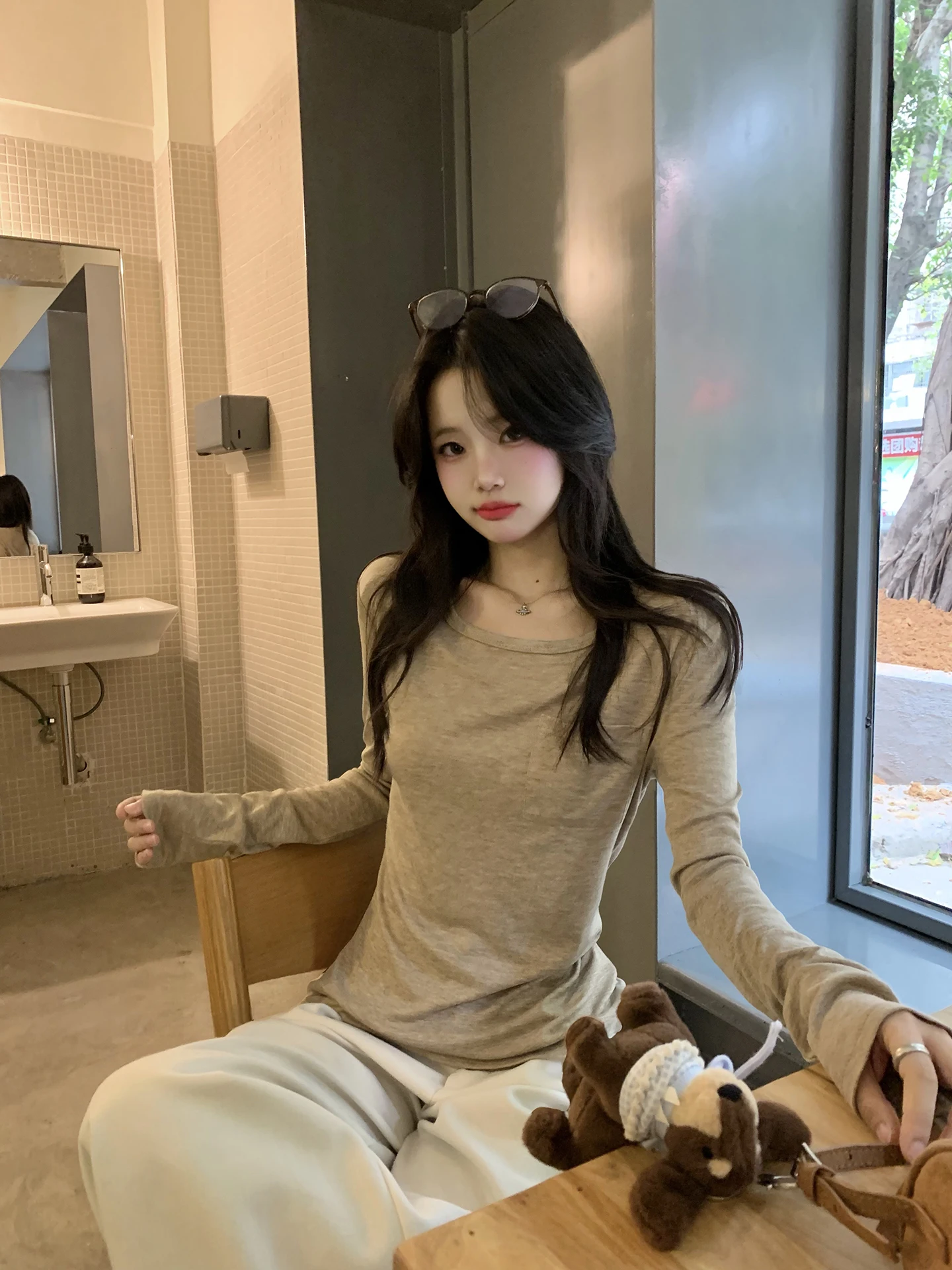 

Women's Wool T-irt Long Sve Base Layer irt Korean Sle Pure Color Slimming Winter Warm Commute Faion Straight Cut