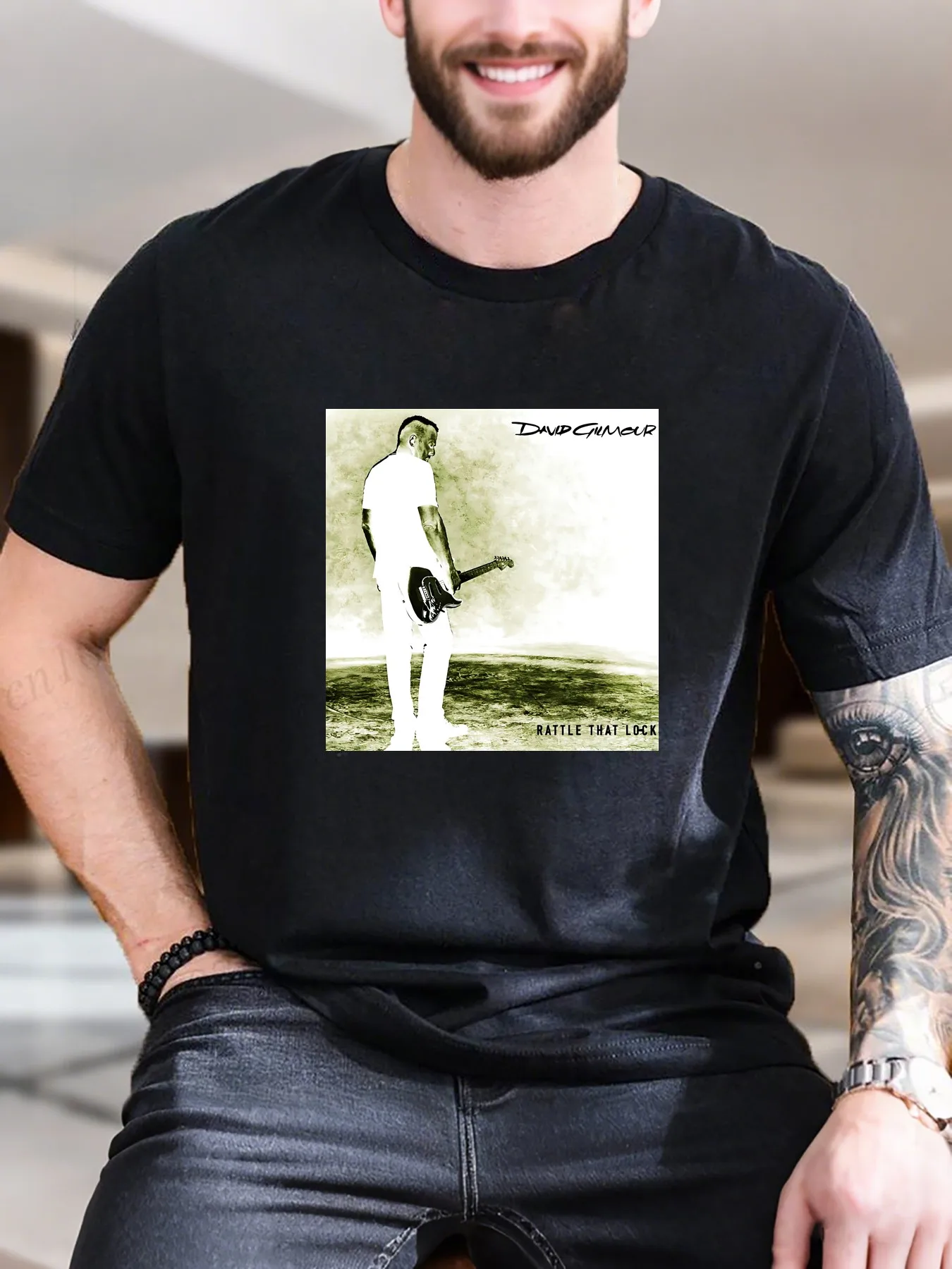 

New Arrival Fashion Men's Printed Short Sleeve Guitarist Design 100% Cotton T-Shirt Breathable Soft Casual Tee Trendy Summer Top