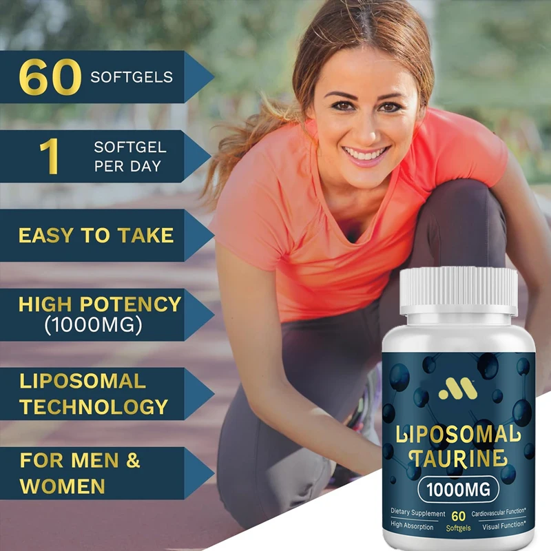 Liposome taurine supplement 1000mg, high absorption, suitable for heart, nerve, brain, vision, longevity, and muscle 60 capsules