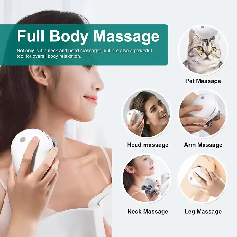 Electric Scalp Head Massager Kneading Vibrating Device Health Care Shoulder Neck Leg Arm Deep Tissue Massage Cat Pet Massager