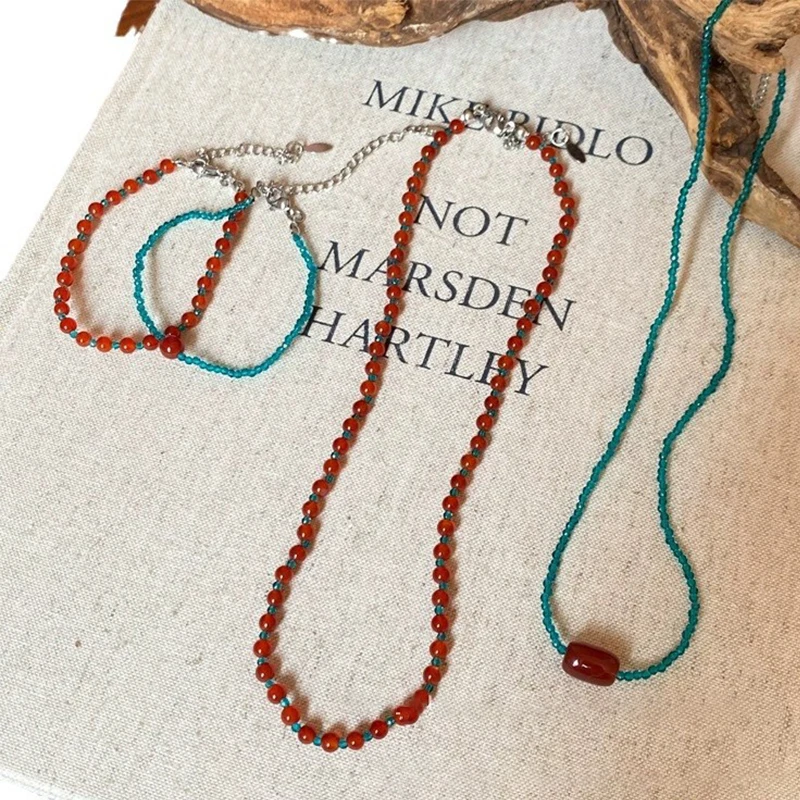 Exquisite Red Blue Contrast Colorful Beaded Necklace For Women Girls Light Luxury Bracelet Jewelry Accessories Gifts
