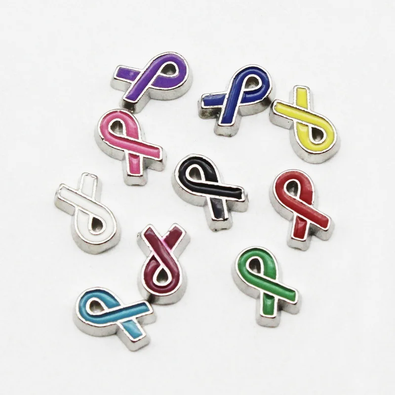 New Arrive 20pcs Cancer White Ribbon Floating Charms Living Glass Memory Lockets Bracelet Pendants Diy Jewelry Accessory