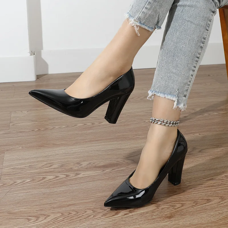plus Size Women's High Heels Chunky Heel Fashionable Comfortable Single Shoes European And American Style Footwear