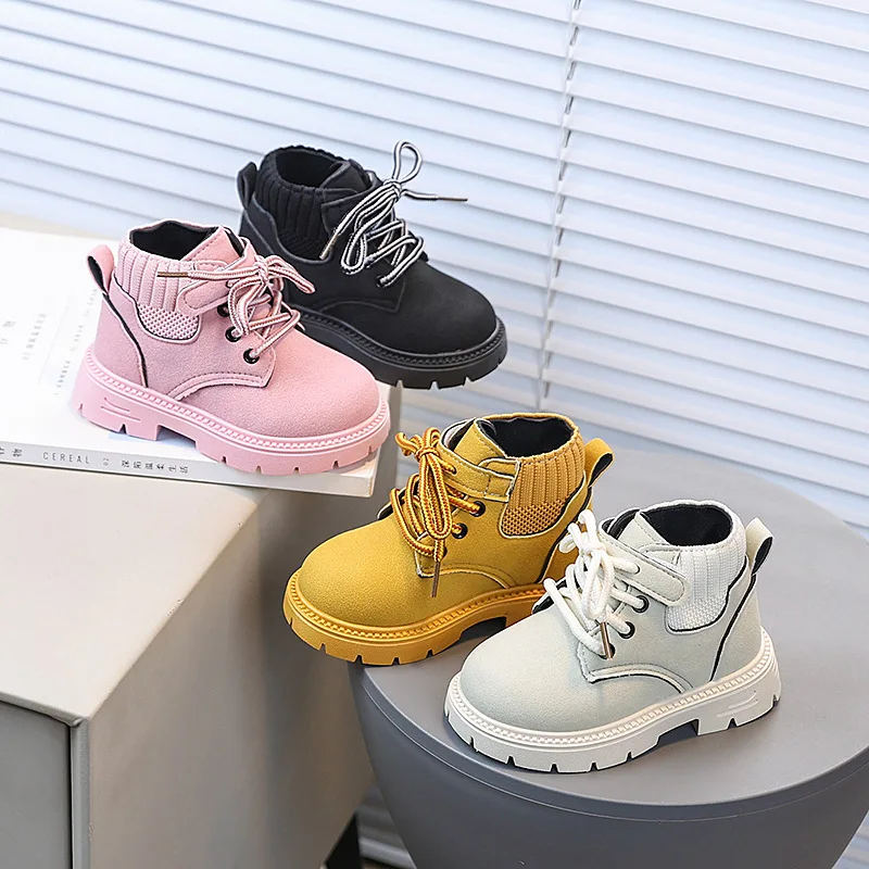 2026 New Kids Leather Chelsea Boots Waterproof Children Sneakers Beige Toddler Boots Girl Autumn Winter Shoe Boy