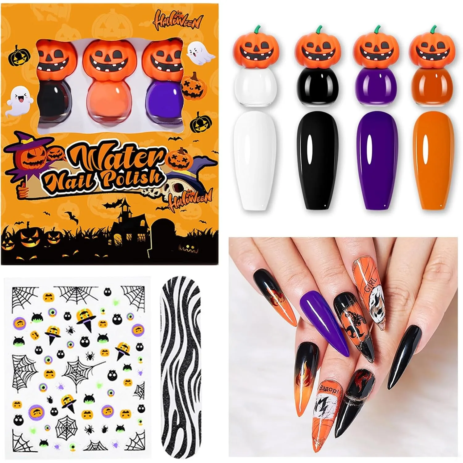 Halloween Gel Nail Polish Set 4 Colors Orange Purple Black White Halloween Box Gel Polish Soak Off Nail Lamp Nail Art Gift