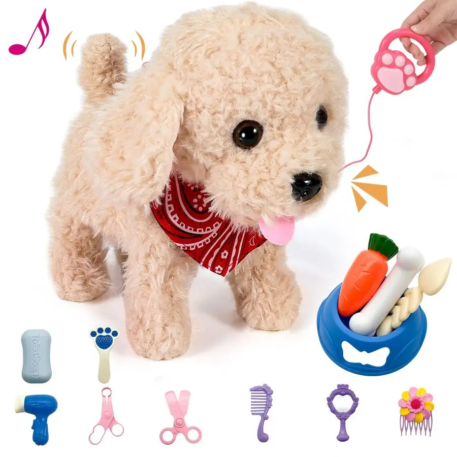Perro de juguete de peluche para caminar, perro robot electrónico con Control remoto, cola vibratoria realista, juego de aseo rico, juguete de regalo para niñas a