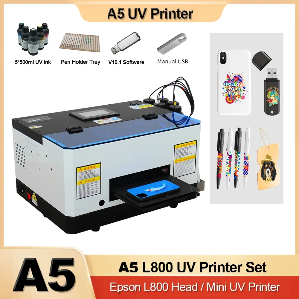 Mini UV Printer A5 L800 Multifunction UV Flatbed Printing Machine for Phone Case Acrylic Wood USB Pen Phone Cover UV Printer