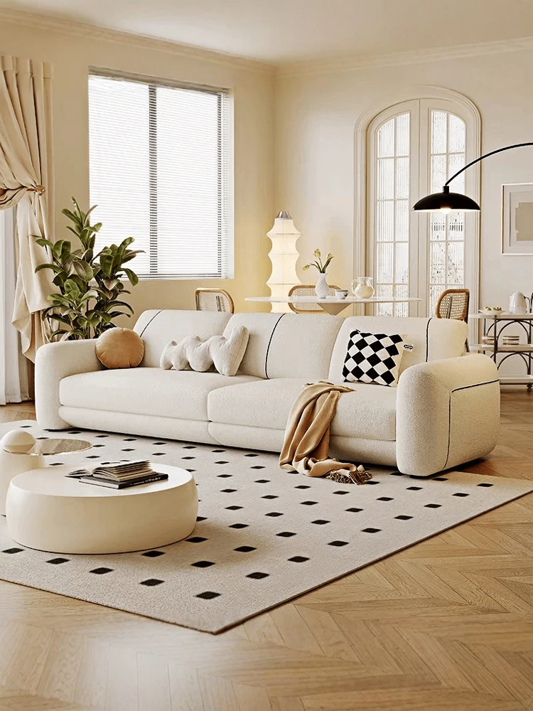 French cream wind straight row sofa small apartment living room simple light luxury designer multi-person combination lamb wool