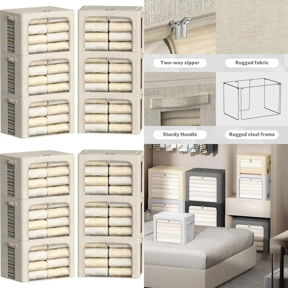 

Набор из 6 тканевых контейнеров для хранения с металлическим каркасом и прозрачным окном (бежевый, 19,7x15,7x13 дюймов, 66 л)