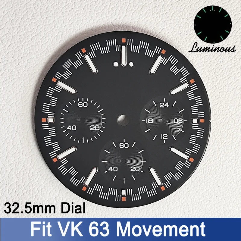 VK63 Dial 32.6mm Chronograph Modified By OMG Speed Watch Master Dials Green Luminous Custom S DIY Logo Japan Quartz Movement