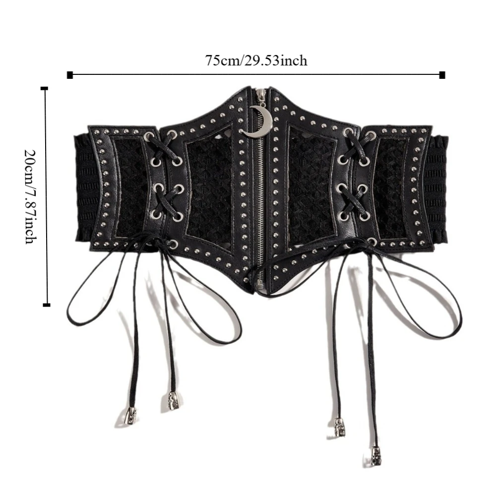 Moon Zipper Pendant Leopard Print Cummerbunds PU Leather High Waist Hollow Corset Belts Elastic Dress Girdle Wide Waist Belt
