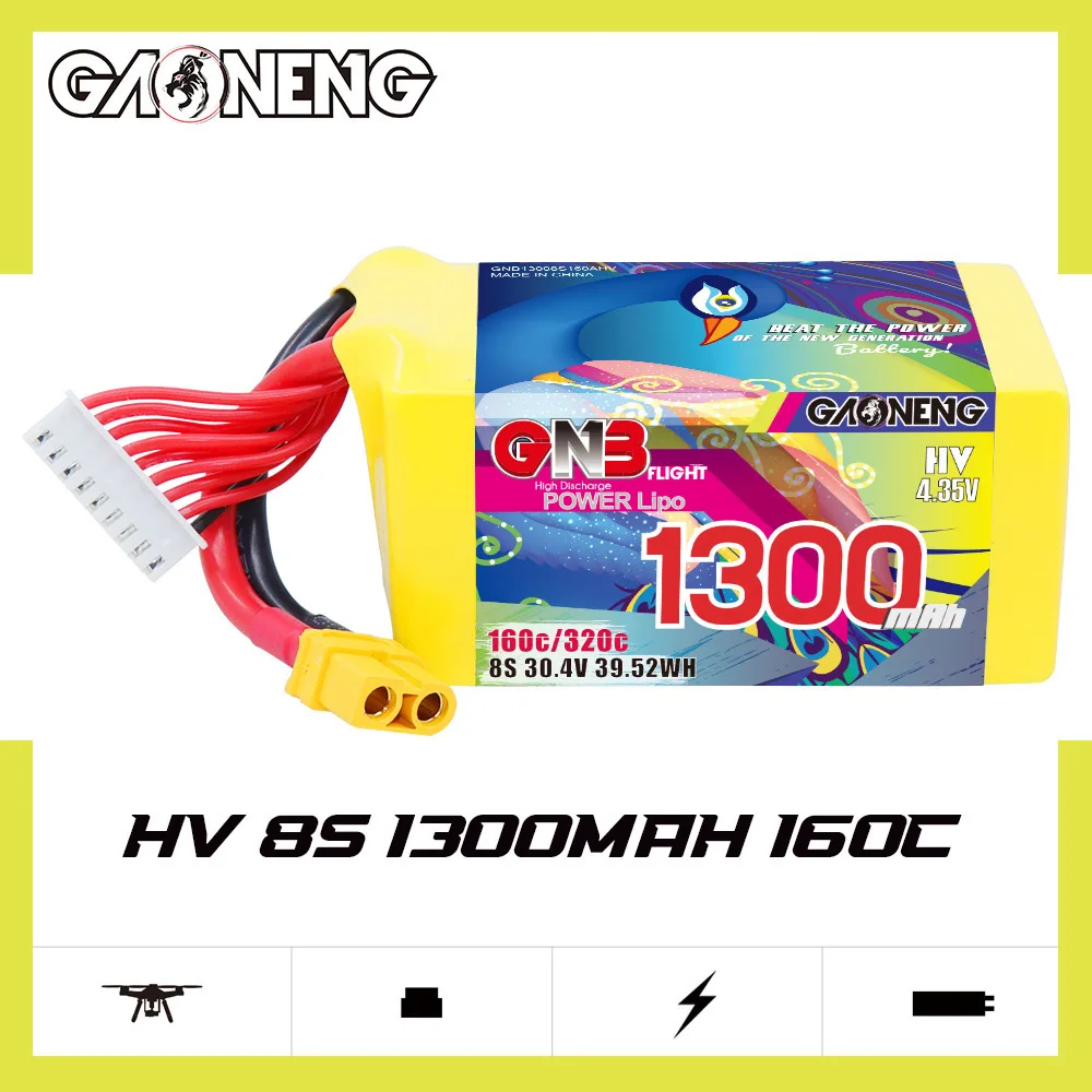 GNB Lipo Battery 8S 1300mAh 30.4V 160C With XT60 Plug for Drone Remote Controlled FPV Quadcopter Helicopter Aircraft Parts Hobby