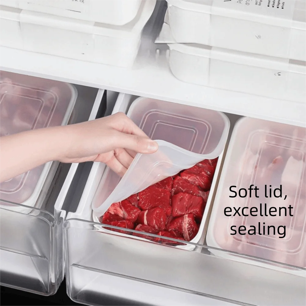 4Pcs Airtight Freezer Fresh-Keeping Box Stackable Microwave Safe Refrigerator Organizer Box White 350/800ml
