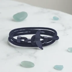 New Arrival Anchor Style Ocean Black Whale Tail Bracelet 2 Circle Wrap Rope Adjustable Bracelets for Women&Men Jewelry Gifts