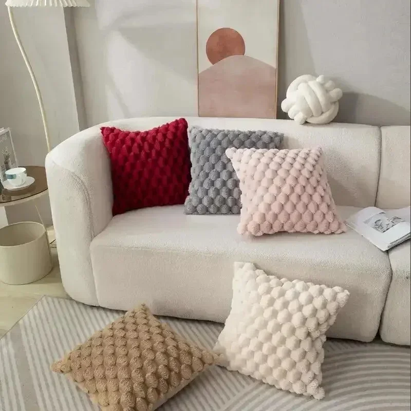 1pcs Pineapple Grid Turtle Pattern 3D Soft Plush Throw Pillowcase,Cream White for Living Room Sofa Bedroom Home Room Decor