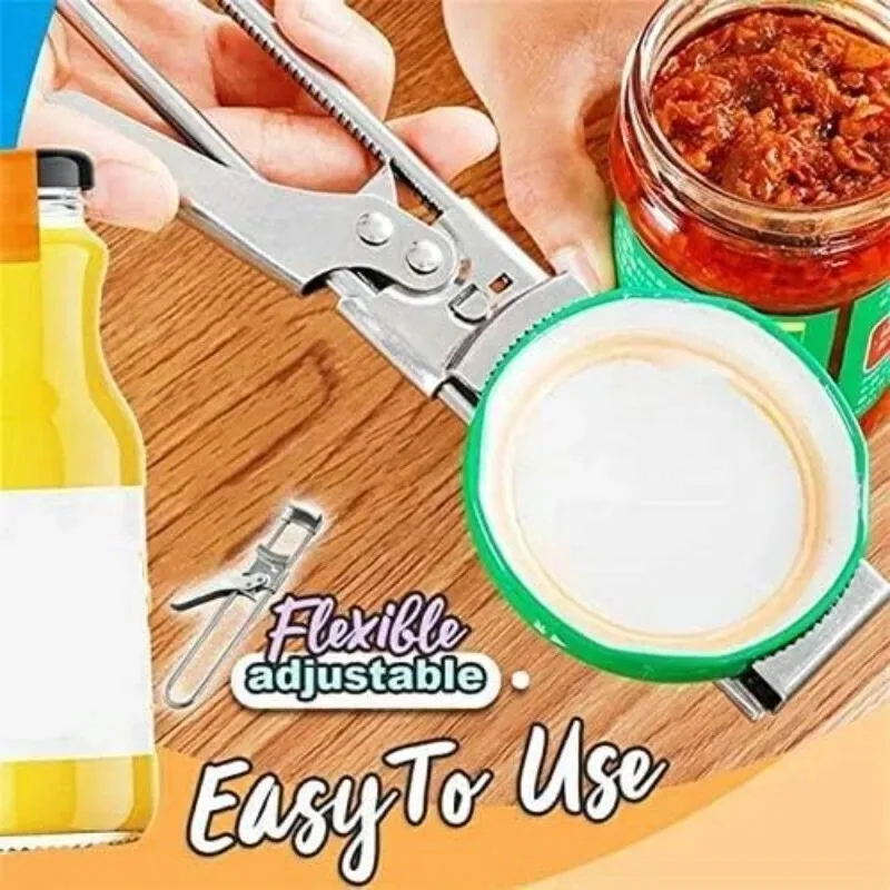 Heavy Duty Stainless Steel Adjustable Universal Jar Bottle Can Opener Multi Function Kitchen Gadget Effortless Lid Remover Tool