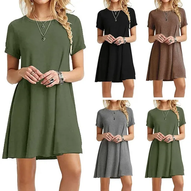 

Fashion Women Trending Clothes Printing Short Sleeve Round-Neck Women's Fashion Medium Length Dress T-shirt