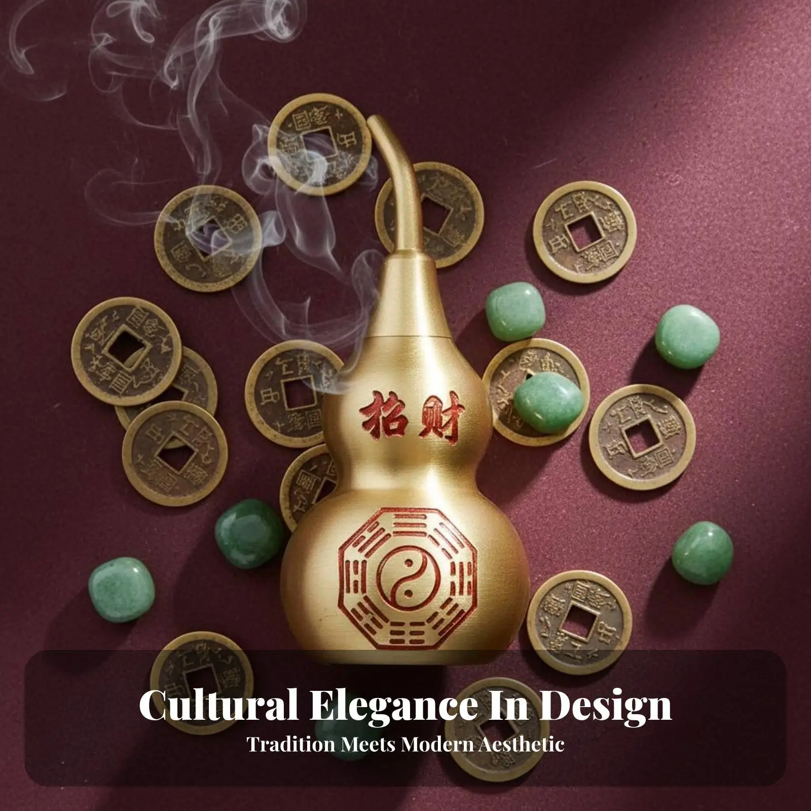 Pure Copper Gourd Amulet Feng Shui Wealth Charm Bagua Taiji Tabletop Statue for Home Office Car Dashboard Decoration