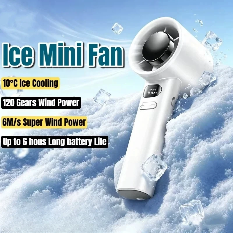 New 120th Speed Handheld Ice Coating Fan Digital Display Turbo Violent Wind Power Semiconductor 2000mah handheld fan usb fan