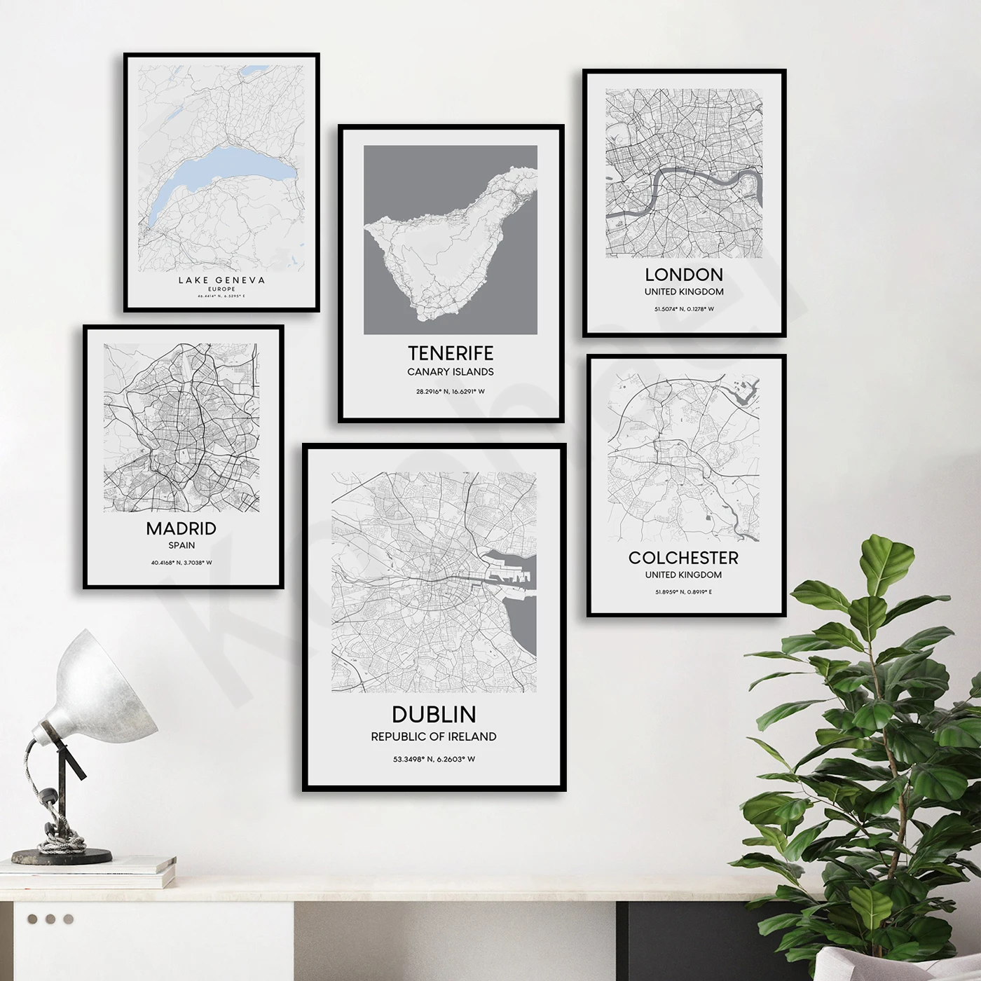 Dublin Geneva Milton Keynes Paris Nottingham Leeds Zagreb Tenerife London Madrid Colchester. City Travel Map Poster