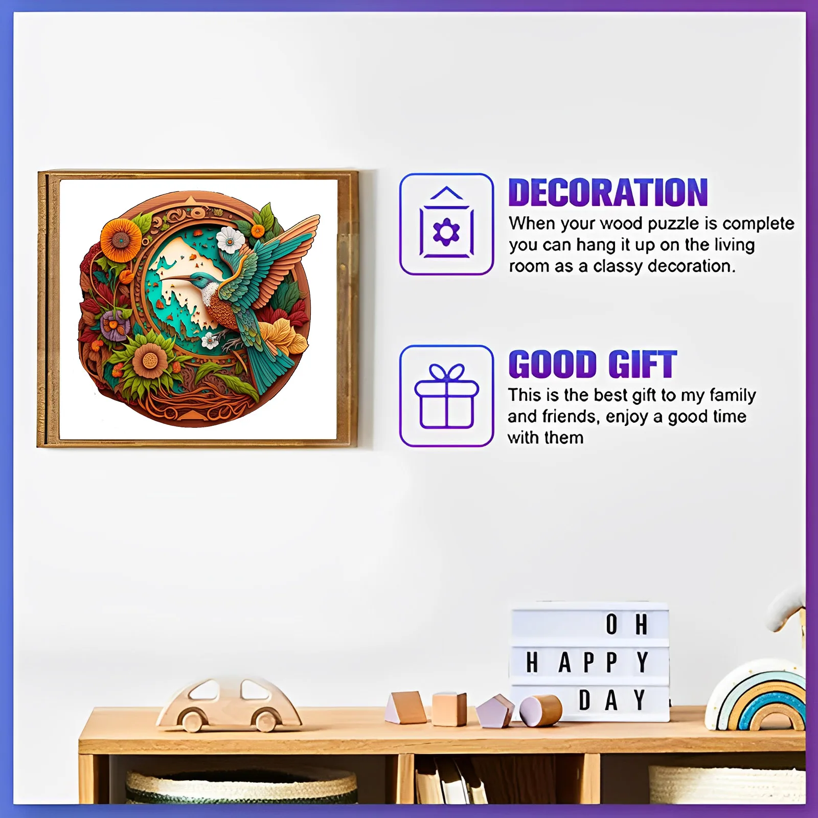 Puzzle en bois à motif d'oiseau, puzzle en bois en forme d'animaux uniques, cadeau de jeu familial, casse-tête drôle et évidé