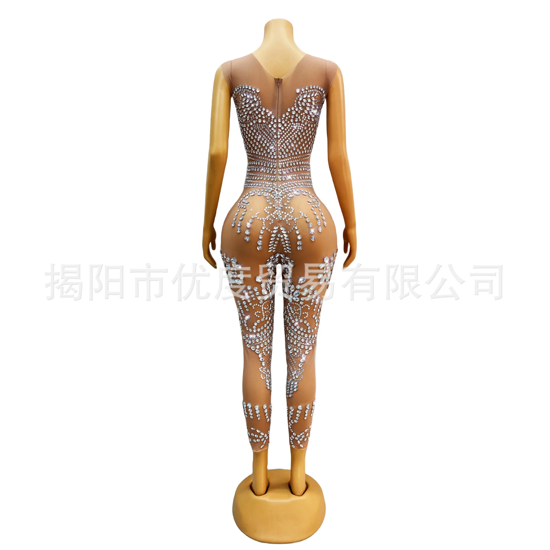 Personalized Slim-fit Handmade Rhinestone Dress Cocktail Party Stage Performance Party Jumpsuit Crystal Pants Dresses For Women